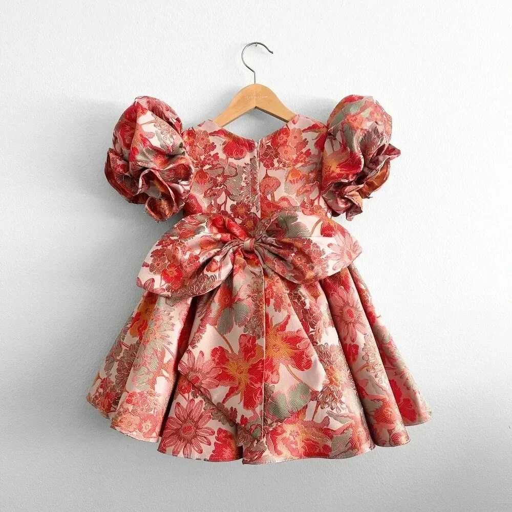 NWT Pretty Girls Fine Jacquard Celebration Dress Elegant Floral Orange & Gold 6Y